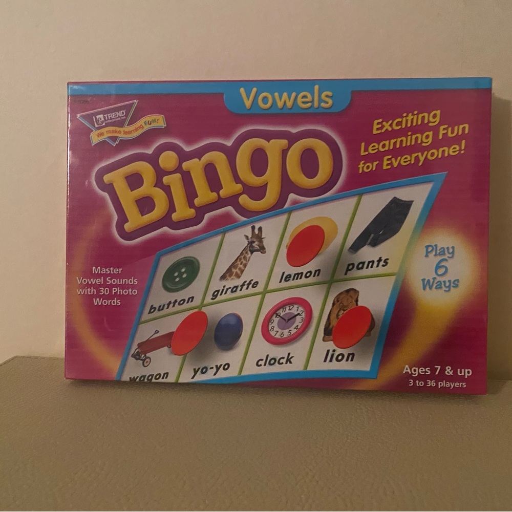 Brand new in box Trend vowel bingo for ages 7 and up